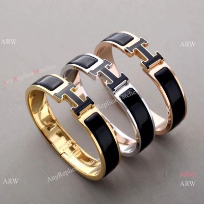 2019 Replica Hermes Clic H Bracelets - Black Enamel & Steel